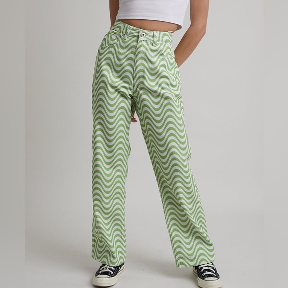 The Ragged Priest Wave Wide Leg High Rise Denim Jeans White & Lime Size 30, 6/8 - Picture 1 of 12